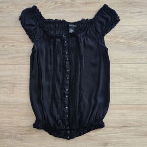 White House | Black Market Black Silk Top Xs